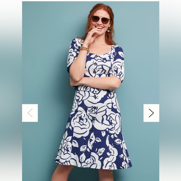 Anthropologie Maeve Amiens Flounced Skirt Blue White Floral Lined Midi XSmall - Picture 9 of 9